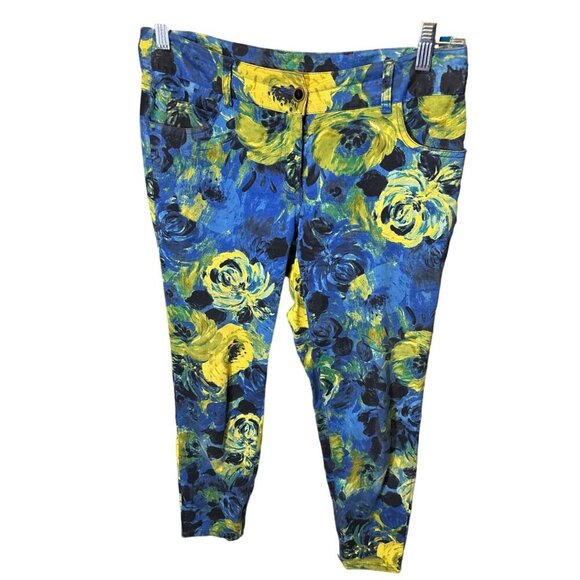 Skies the Limit Blue Yellow Floral Artsy Colorful Pants Sz 4 - Picture 1 of 9
